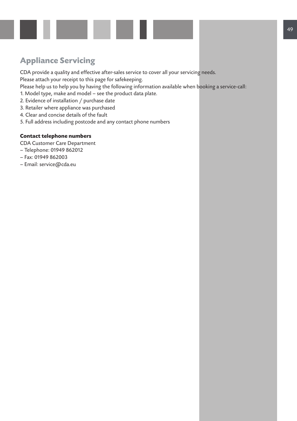 Appliance servicing | CDA DV 990 User Manual | Page 49 / 52