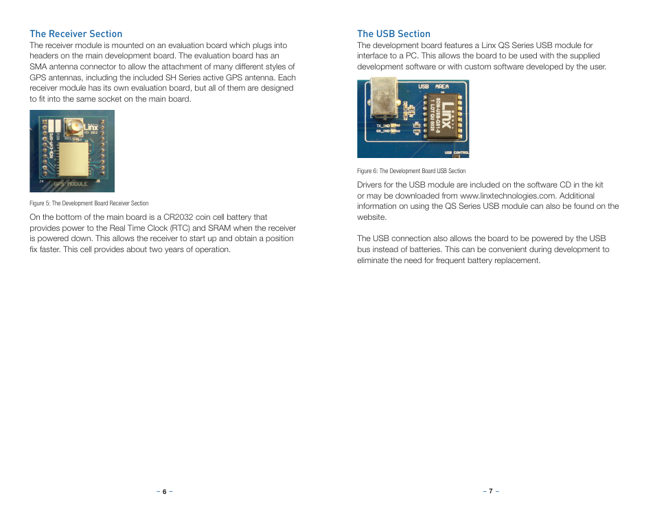 The receiver section, The usb section | Linx Technologies MDEV-GPS User Manual | Page 6 / 9