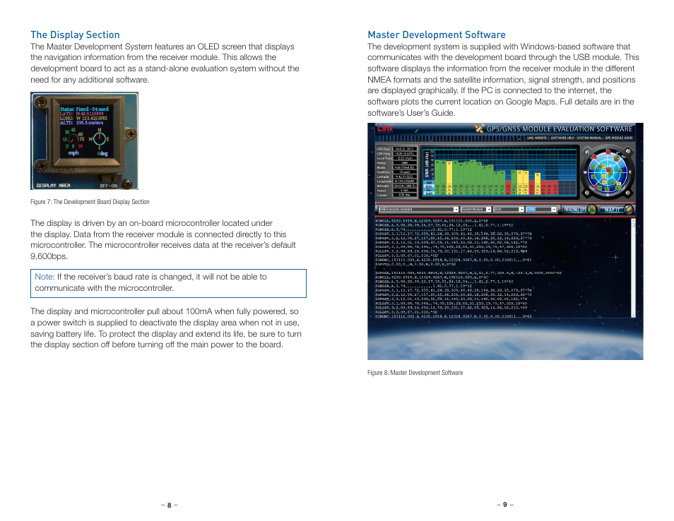The display section, Master development software | Linx Technologies MDEV-GPS User Manual | Page 7 / 9