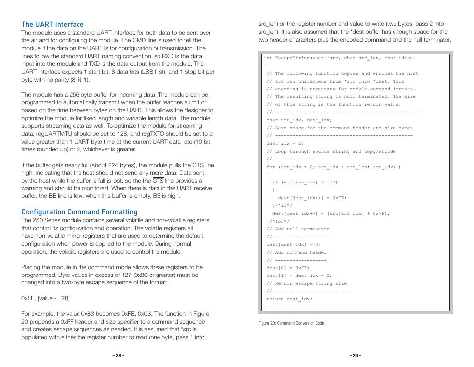 The uart interface, Configuration command formatting | Linx Technologies TRM-915-R250 User Manual | Page 17 / 39