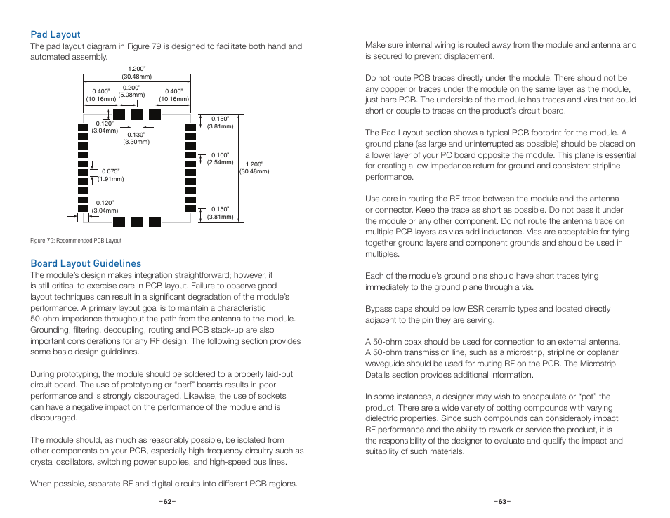 Pad layout, Board layout guidelines | Linx Technologies TRM-915-R250 User Manual | Page 34 / 39