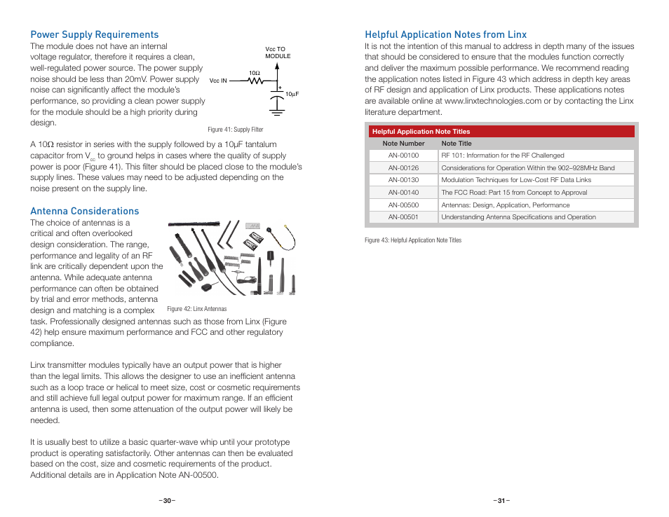 Power supply requirements, Antenna considerations, Helpful application notes from linx | Linx Technologies TRM-915-DTS User Manual | Page 18 / 25