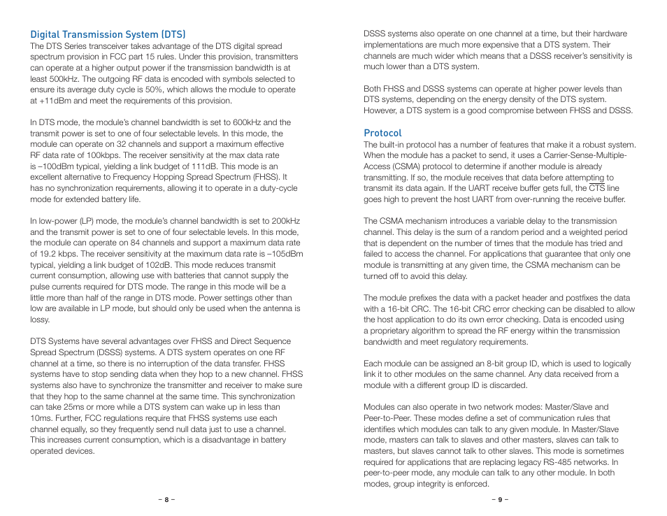 Digital transmission system (dts), Protocol | Linx Technologies TRM-915-DTS User Manual | Page 7 / 25