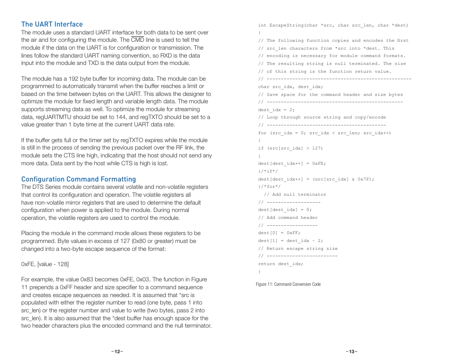 The uart interface, Configuration command formatting | Linx Technologies TRM-915-DTS User Manual | Page 9 / 25