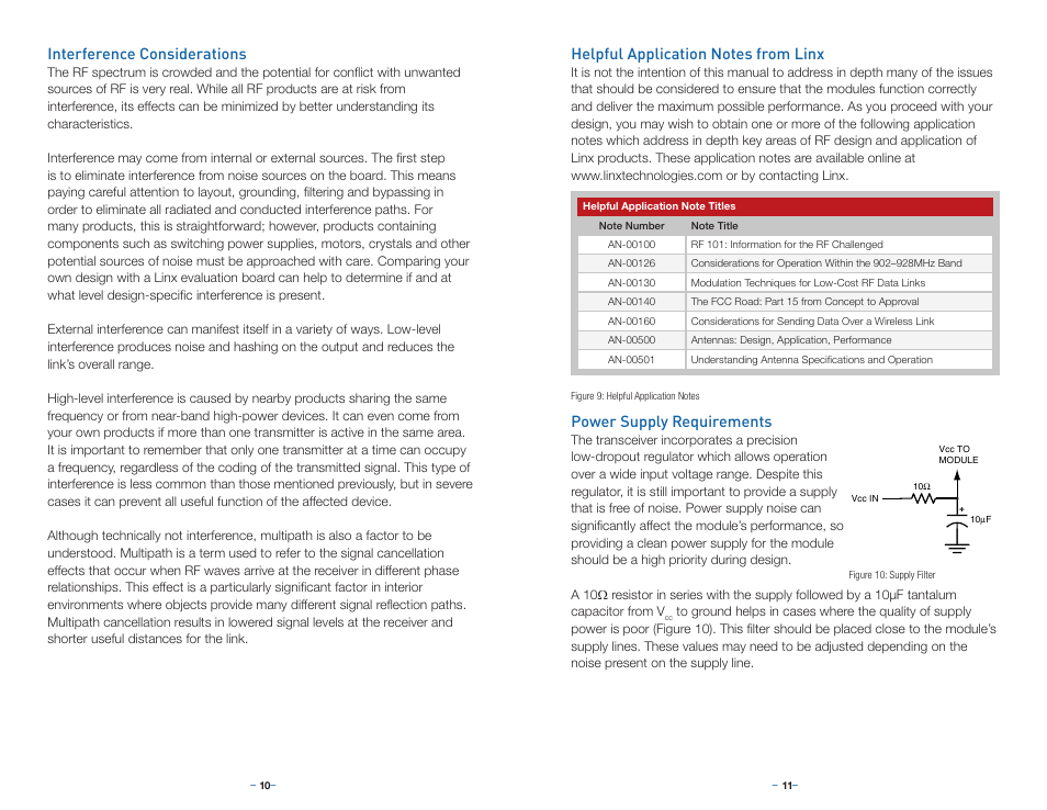 Interference considerations, Helpful application notes from linx, Power supply requirements | Linx Technologies EVM-915-DTS User Manual | Page 8 / 9