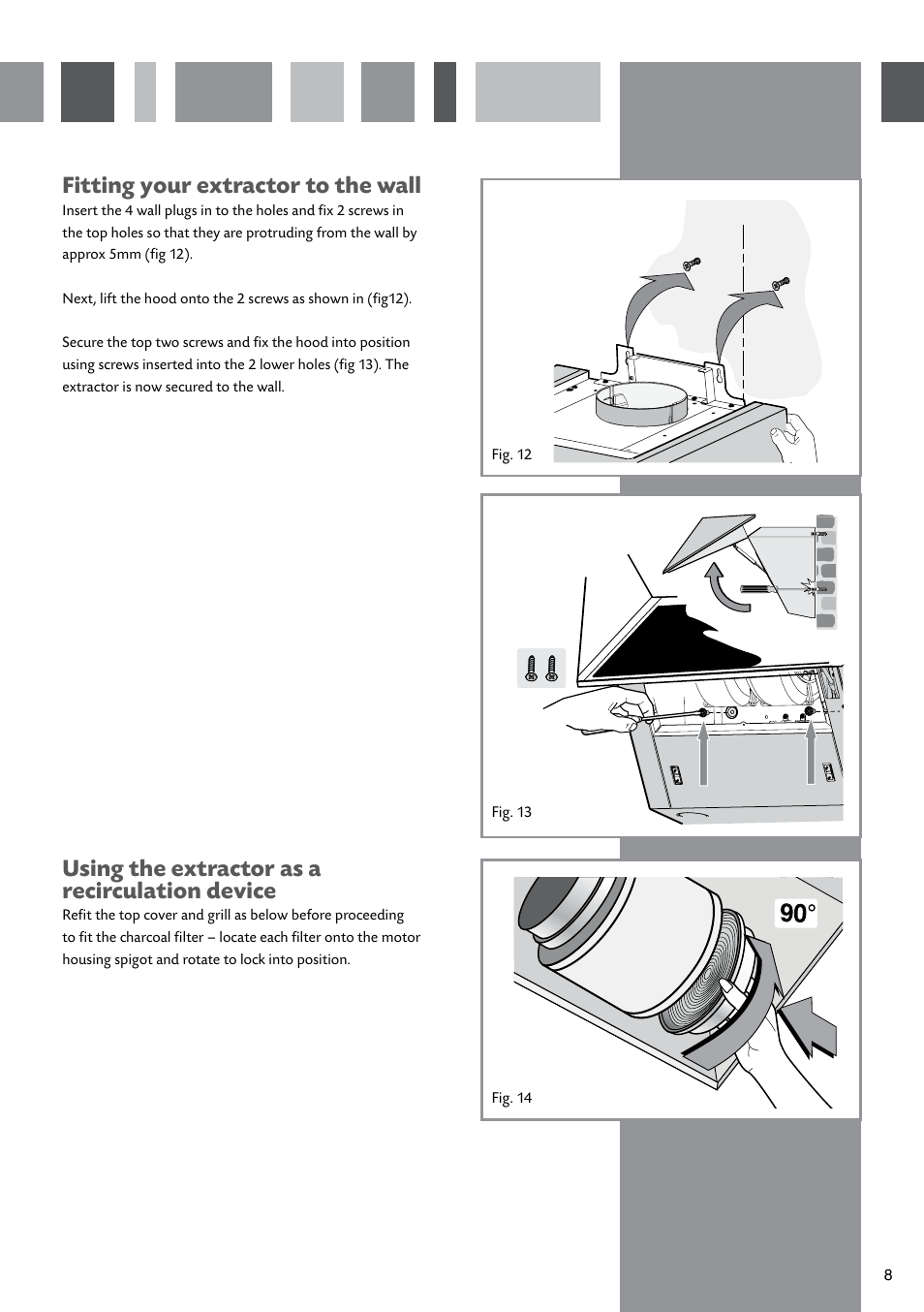 Fitting your extractor to the wall, Using the extractor as a recirculation device | CDA EVM9 User Manual | Page 9 / 12