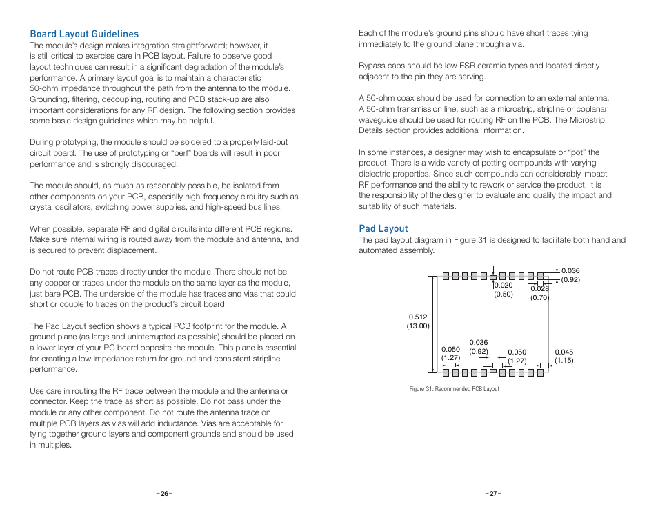 Board layout guidelines, Pad layout | Linx Technologies RXM-GPS-R4 User Manual | Page 16 / 19