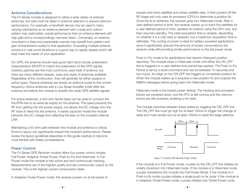 Antenna considerations, Power control | Linx Technologies RXM-GPS-F4 User Manual | Page 7 / 25