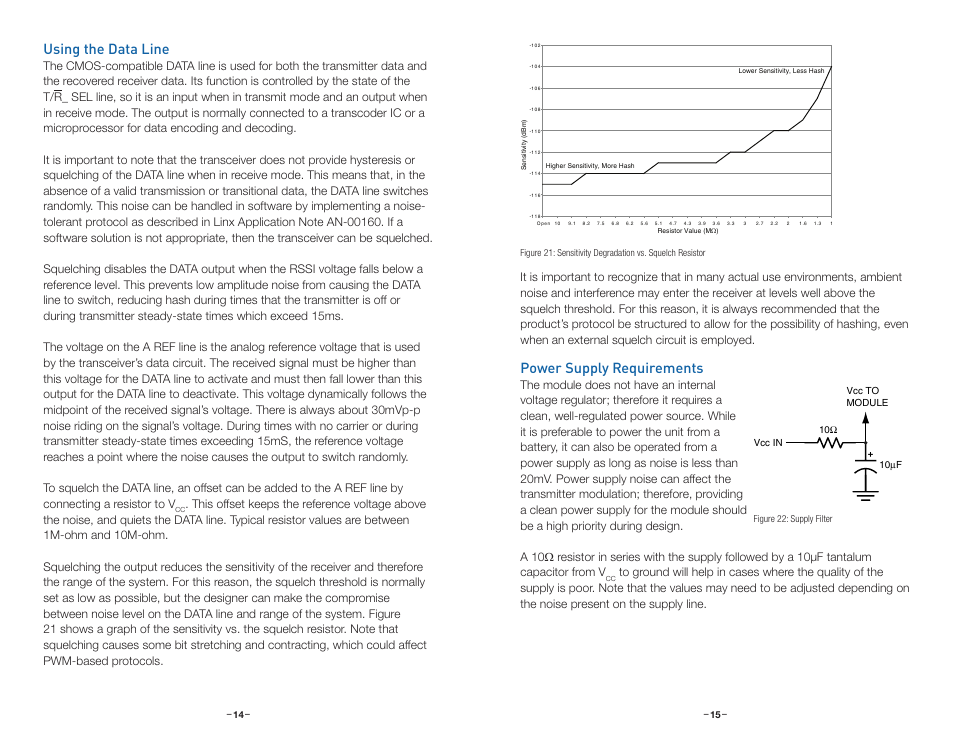 Using the data line, Power supply requirements | Linx Technologies TRM-xxx-LT User Manual | Page 10 / 19