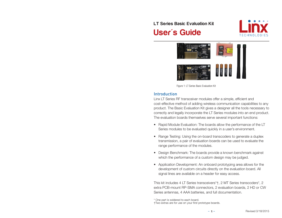 Introduction, User's guide | Linx Technologies EVAL-xxx-LT User Manual | Page 3 / 9