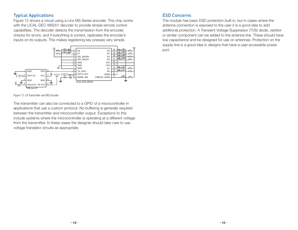 Typical applications, Esd concerns | Linx Technologies TXM-xxx-LR User Manual | Page 9 / 17