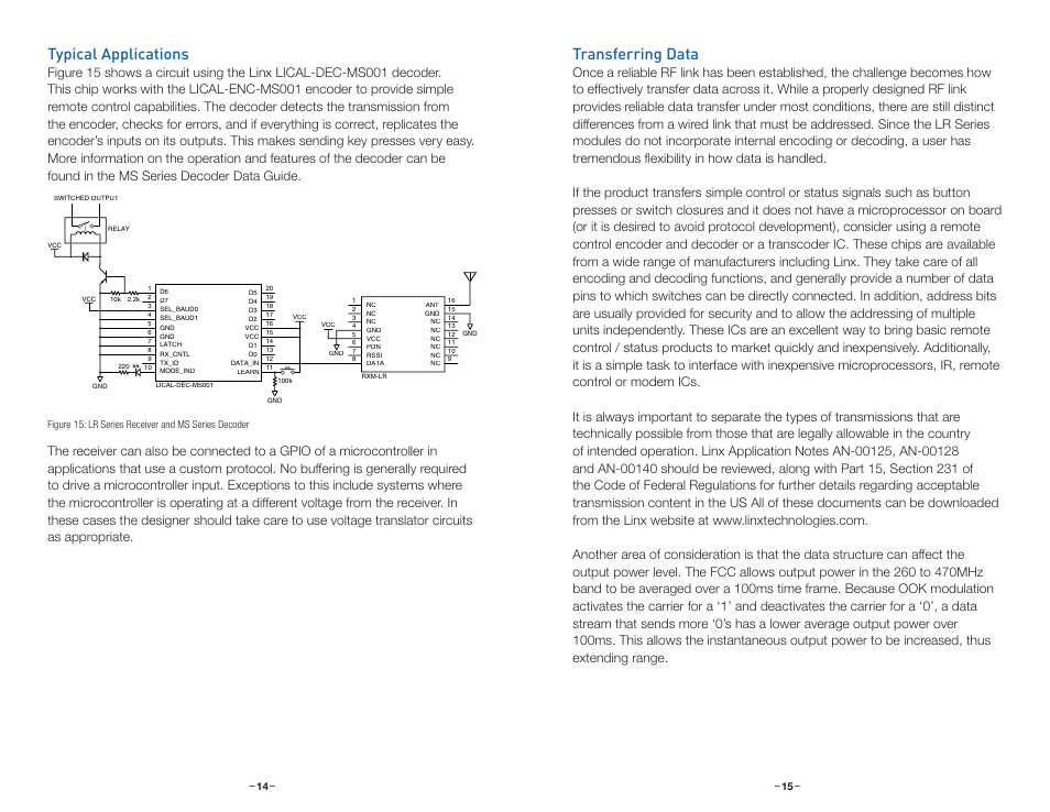 Typical applications, Transferring data | Linx Technologies RXM-xxx-LR User Manual | Page 10 / 19