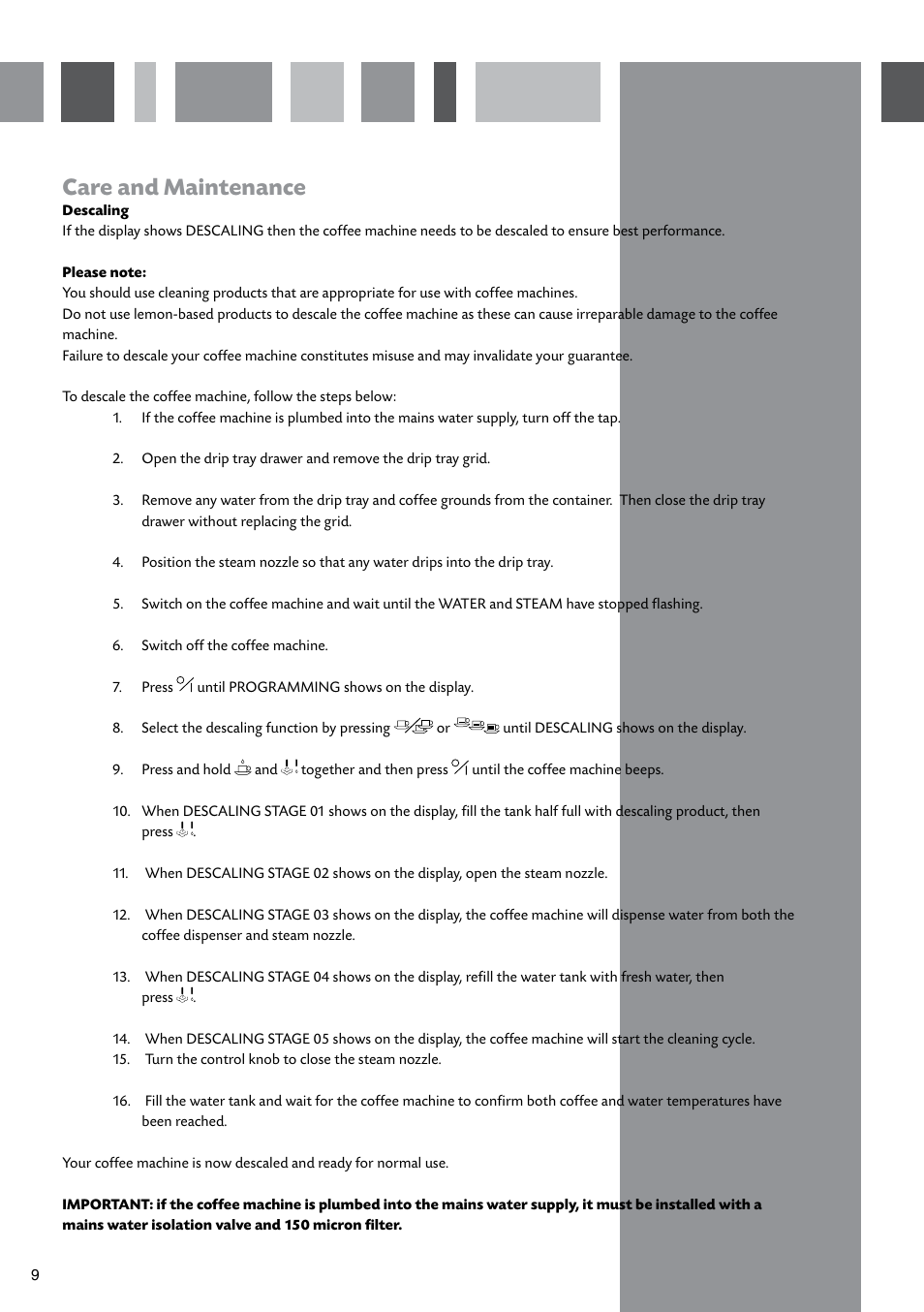 Care and maintenance | CDA CVC10SS User Manual | Page 10 / 16