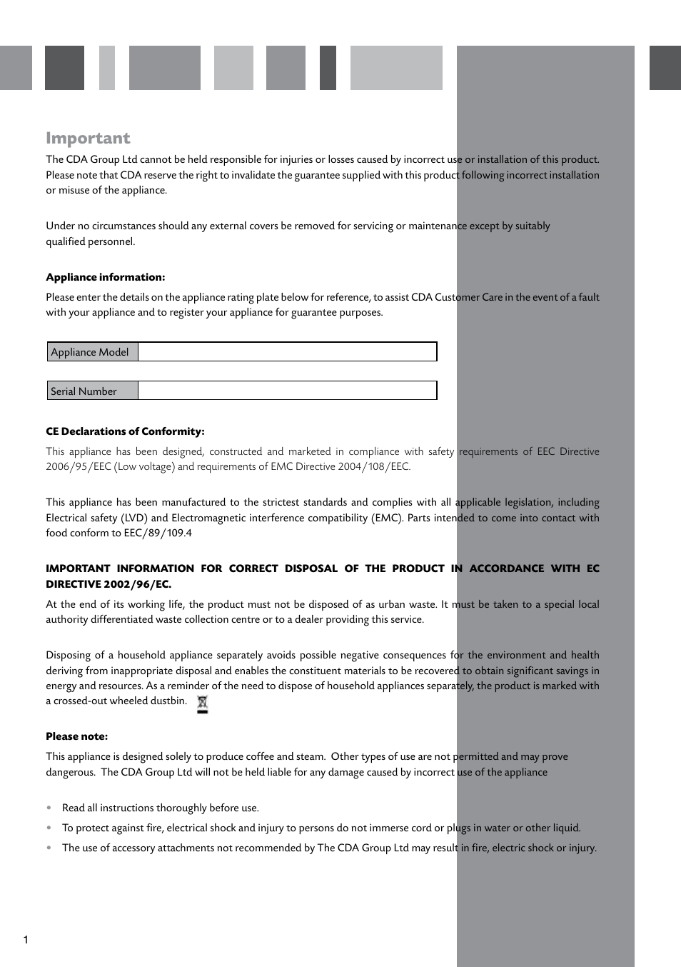 Important | CDA CVC10SS User Manual | Page 2 / 16