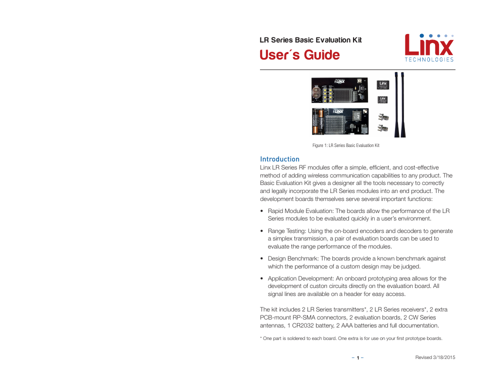 Introduction, User's guide | Linx Technologies EVAL-xxx-LR User Manual | Page 3 / 9