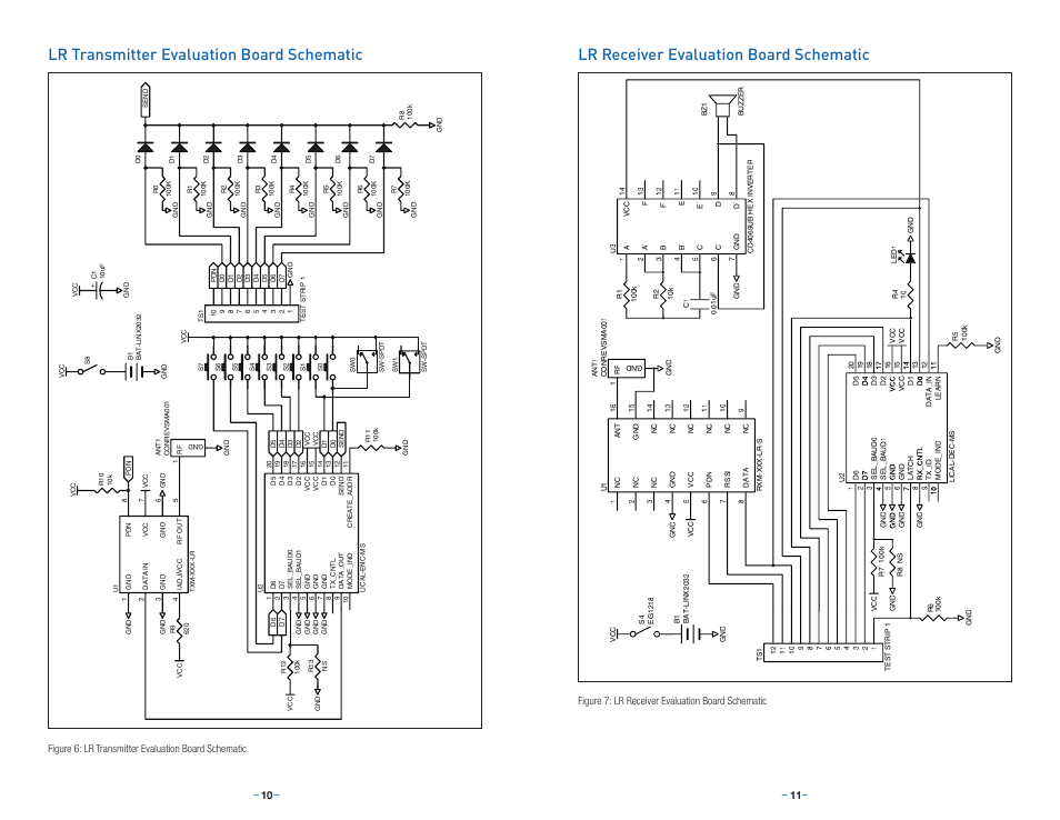 Lr transmitter evaluation board schematic, Lr receiver evaluation board schematic | Linx Technologies EVAL-xxx-LR User Manual | Page 8 / 9