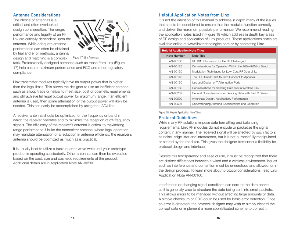 Antenna considerations, Helpful application notes from linx, Protocol guidelines | Linx Technologies TXM-xxx-LC User Manual | Page 10 / 17
