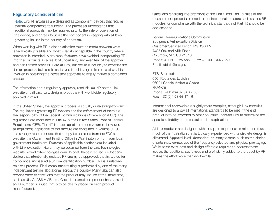 Regulatory considerations | Linx Technologies TXM-xxx-LC User Manual | Page 16 / 17
