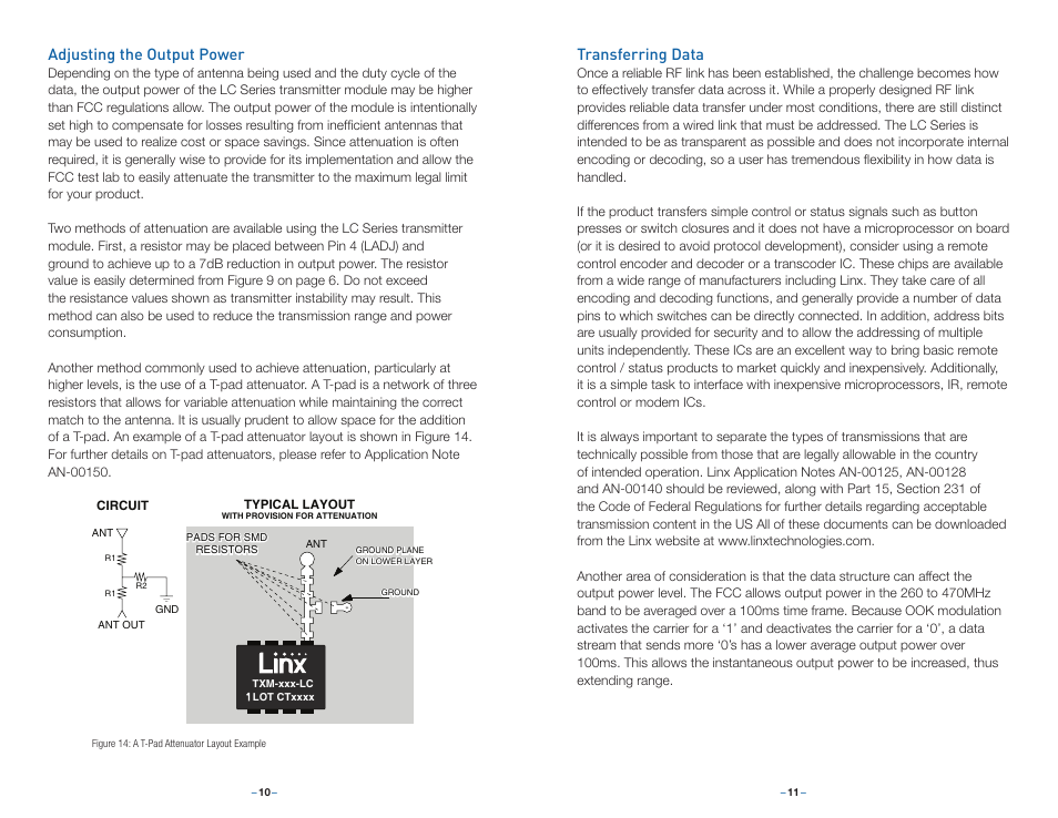 Adjusting the output power, Transferring data | Linx Technologies TXM-xxx-LC User Manual | Page 8 / 17