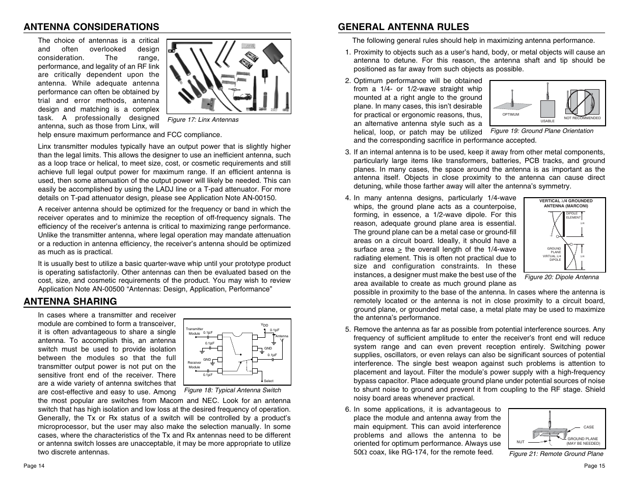Antenna considerations, Antenna sharing, General antenna rules | Linx Technologies TXE-xxx-KH2 User Manual | Page 8 / 11