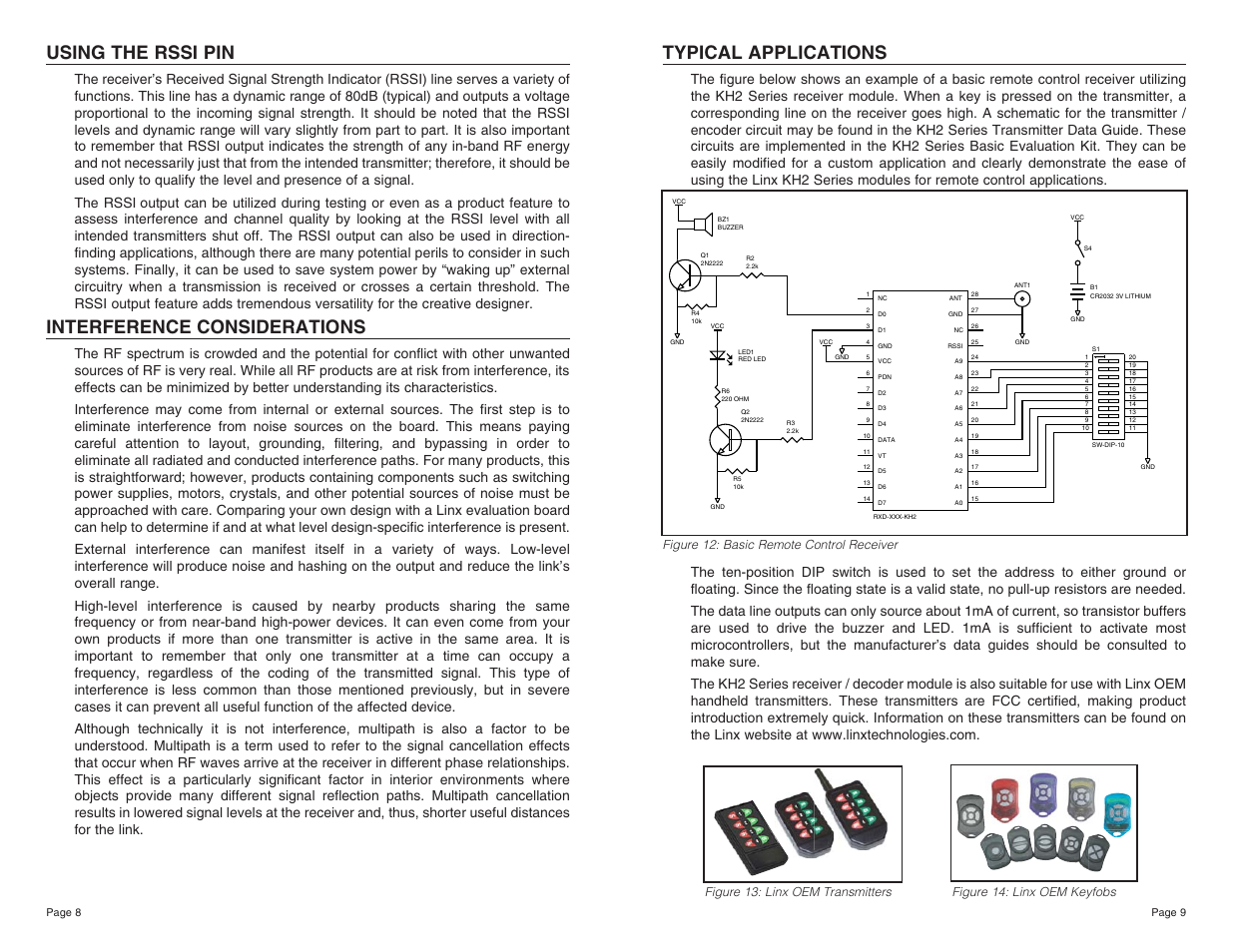 Typical applications, Using the rssi pin, Interference considerations | Linx Technologies RXD-xxx-KH2 User Manual | Page 5 / 11