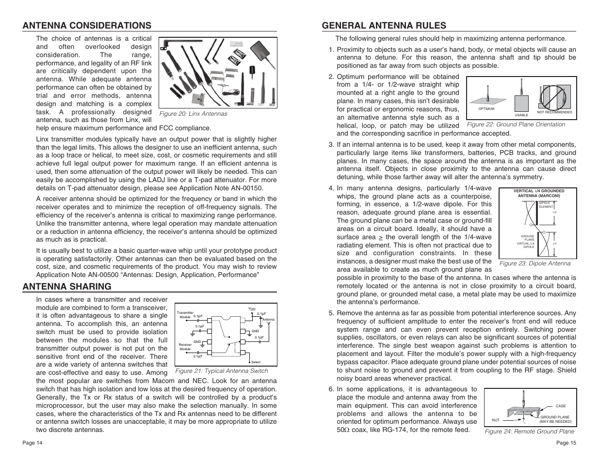 Antenna considerations, Antenna sharing, General antenna rules | Linx Technologies RXD-xxx-KH2 User Manual | Page 8 / 11