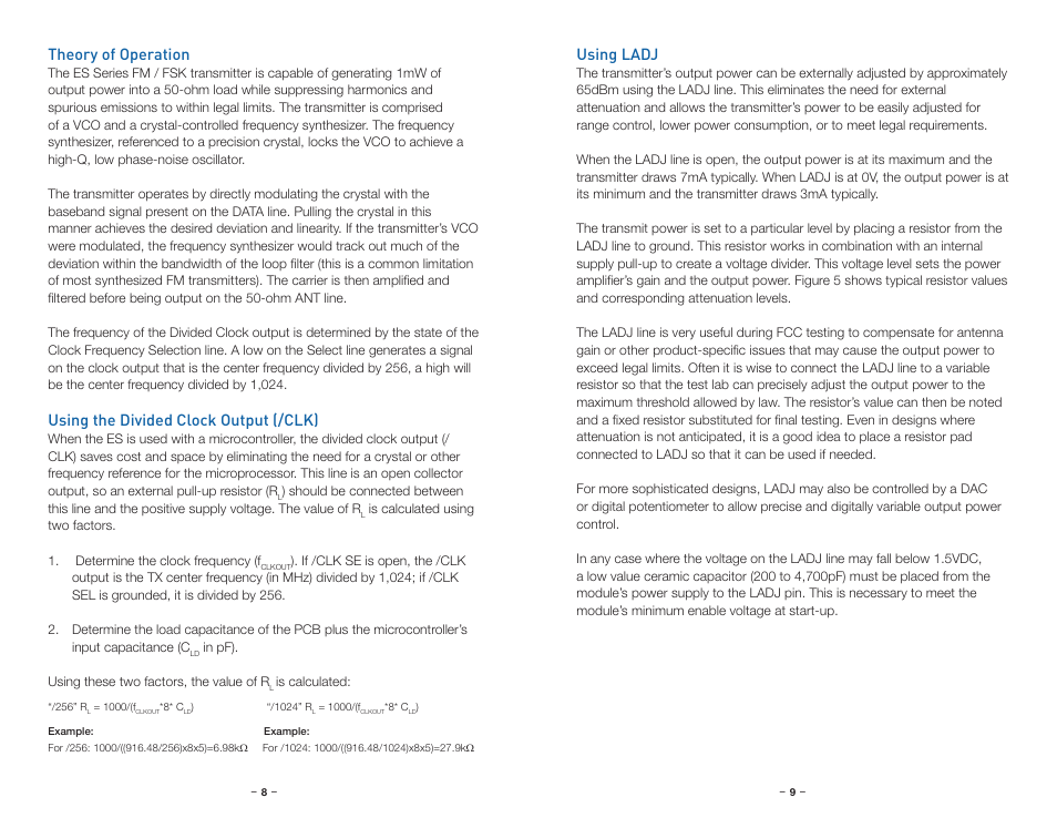 Theory of operation, Using the divided clock output (/clk), Using ladj | Linx Technologies TXM-xxx-ES User Manual | Page 7 / 17