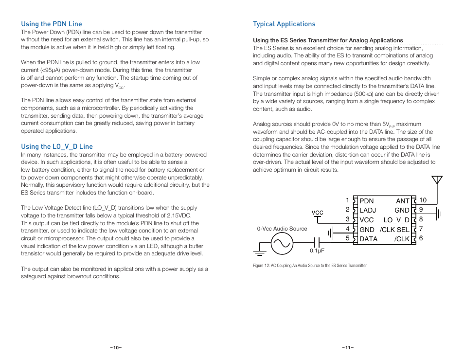 Using the pdn line, Using the lo_v_d line, Typical applications | Linx Technologies TXM-xxx-ES User Manual | Page 8 / 17