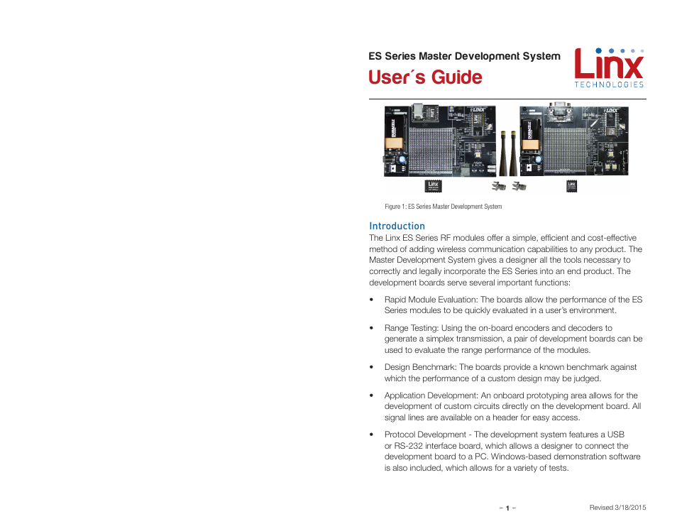 Introduction, User's guide | Linx Technologies MDEV-xxx-ES User Manual | Page 3 / 11
