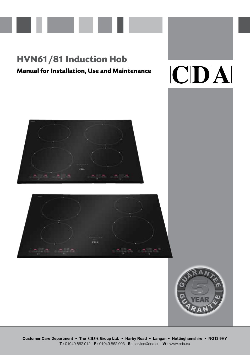CDA INDUCTION HOB HVN61/81 User Manual | 16 pages