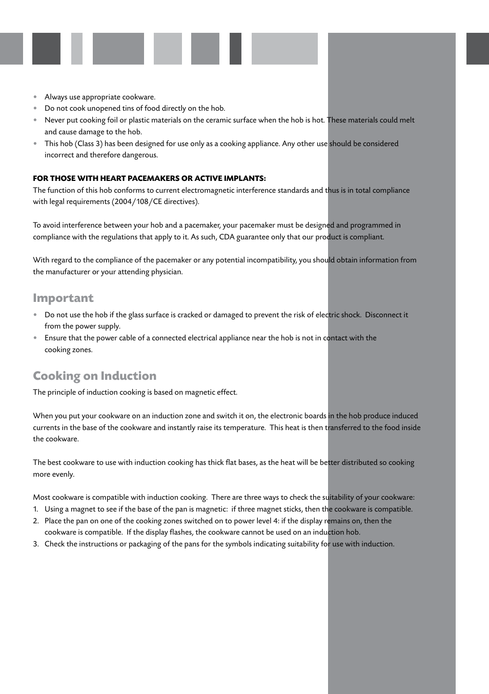 Important, Cooking on induction | CDA INDUCTION HOB HVN61/81 User Manual | Page 3 / 16