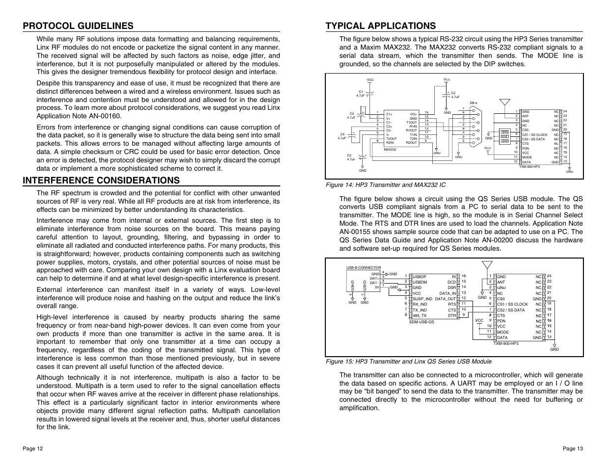 Protocol guidelines, Interference considerations, Typical applications | Linx Technologies TXM-900-HP3-xxx User Manual | Page 7 / 13