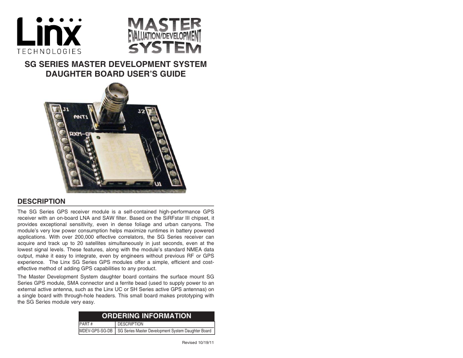 Linx Technologies ASY-MDEV-GPS-SG-DB User Manual | 3 pages