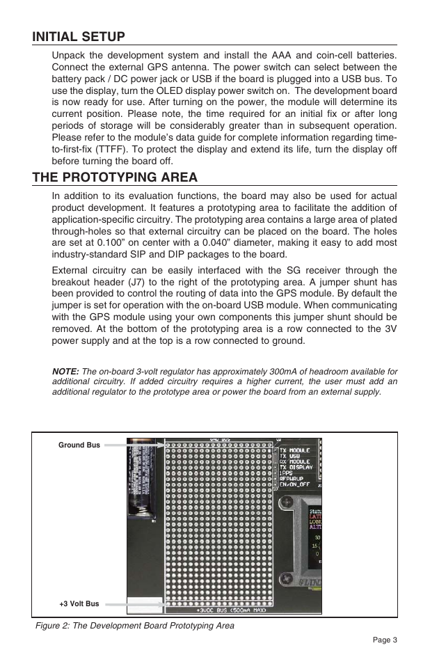 Initial setup, The prototyping area | Linx Technologies MDEV-GPS-SG User Manual | Page 3 / 8