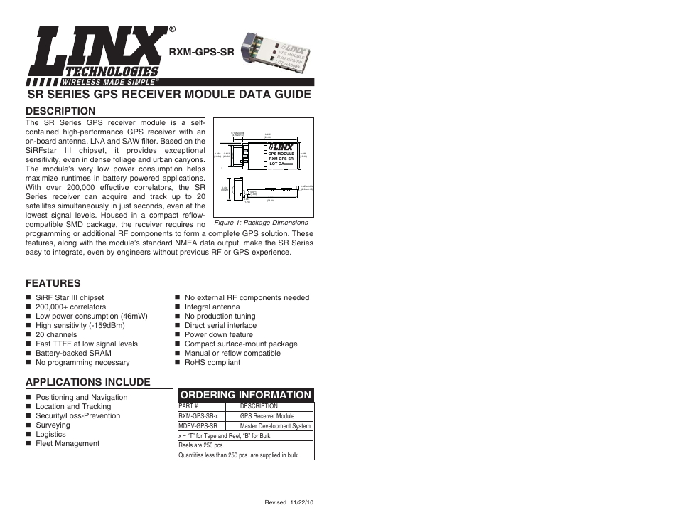 Linx Technologies RXM-GPS-SR User Manual | 15 pages