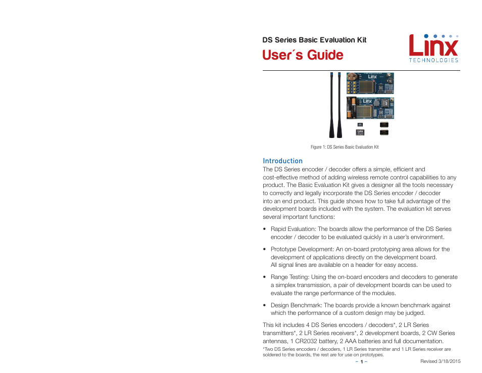 Introduction, User's guide | Linx Technologies EVAL-xxx-DS User Manual | Page 3 / 9