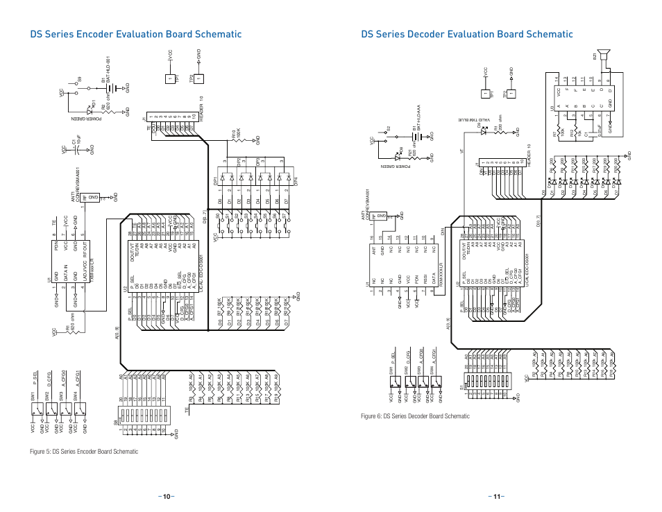 Ds series encoder evaluation board schematic, Ds series decoder evaluation board schematic | Linx Technologies EVAL-xxx-DS User Manual | Page 8 / 9