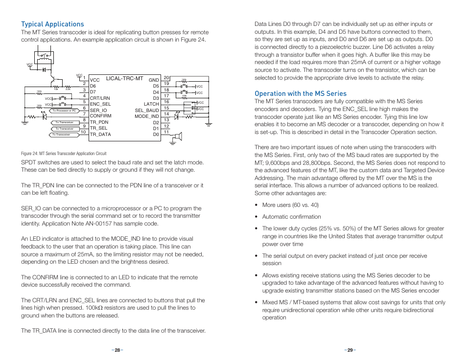 Typical applications, Operation with the ms series | Linx Technologies LICAL-TRC-MT User Manual | Page 17 / 21