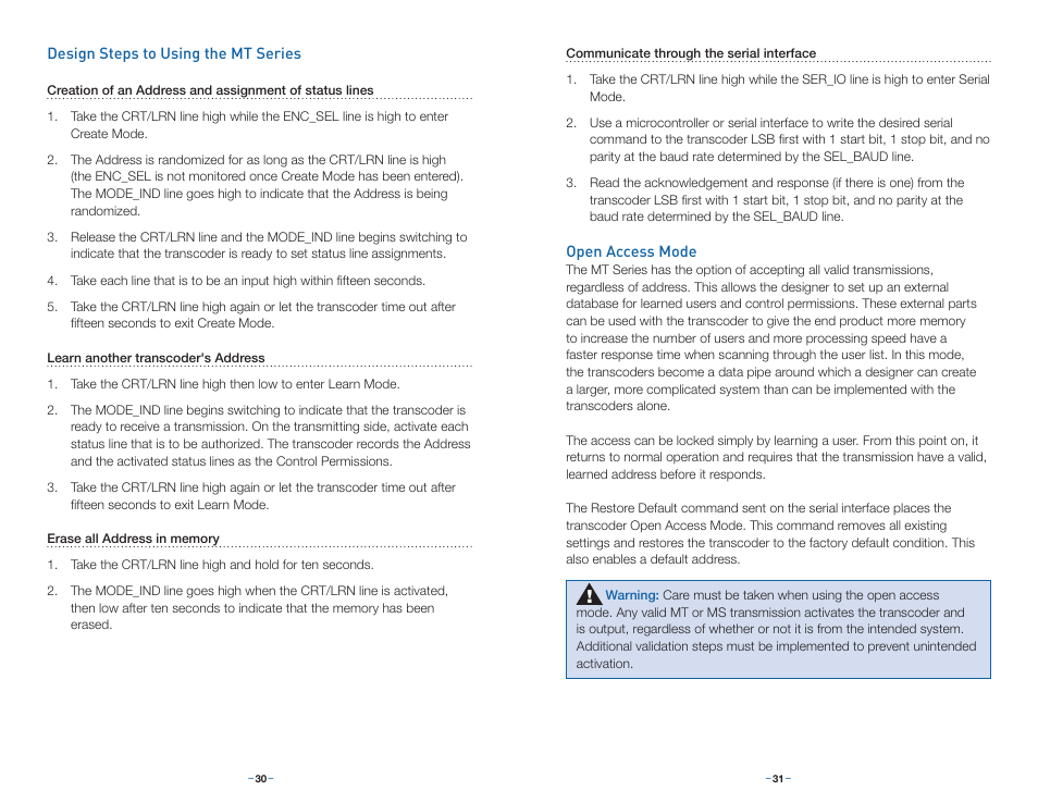 Design steps to using the mt series, Open access mode | Linx Technologies LICAL-TRC-MT User Manual | Page 18 / 21