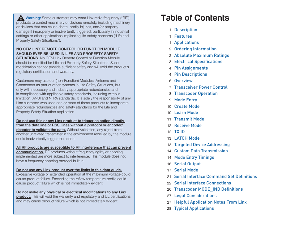 Linx Technologies LICAL-TRC-MT User Manual | Page 2 / 21