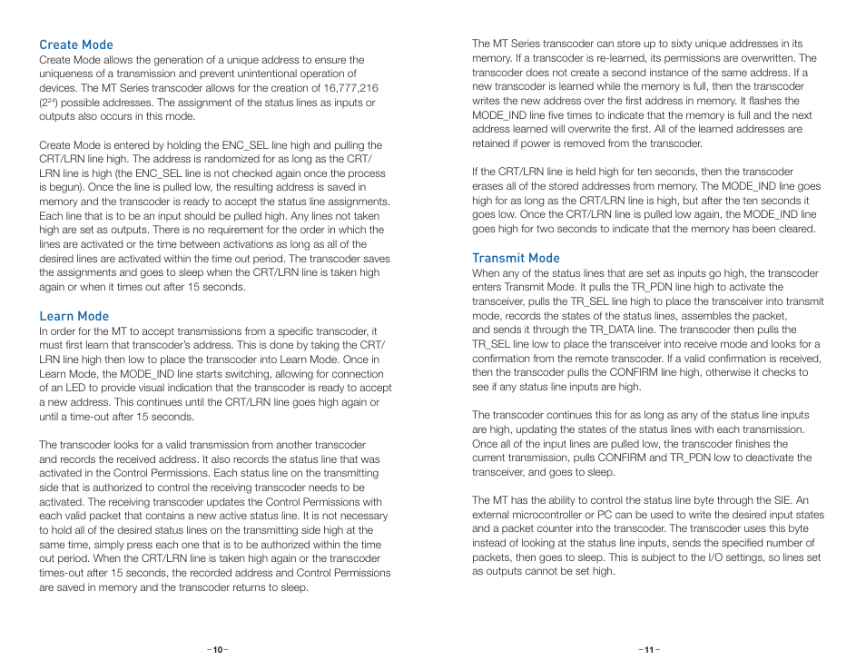 Create mode, Learn mode, Transmit mode | Linx Technologies LICAL-TRC-MT User Manual | Page 8 / 21