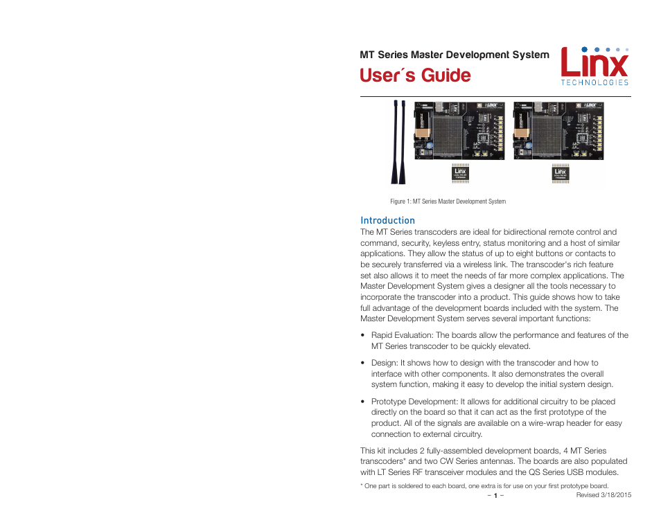 Introduction, User's guide | Linx Technologies MDEV-LICAL-MT User Manual | Page 3 / 11