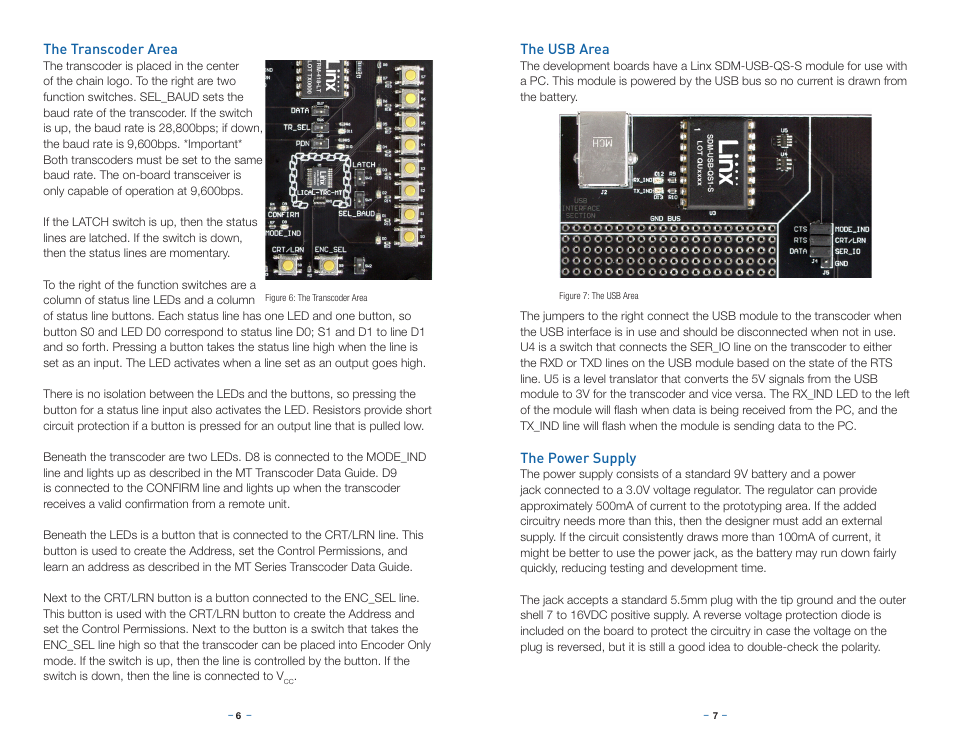 The transcoder area, The usb area, The power supply | Linx Technologies MDEV-LICAL-MT User Manual | Page 6 / 11