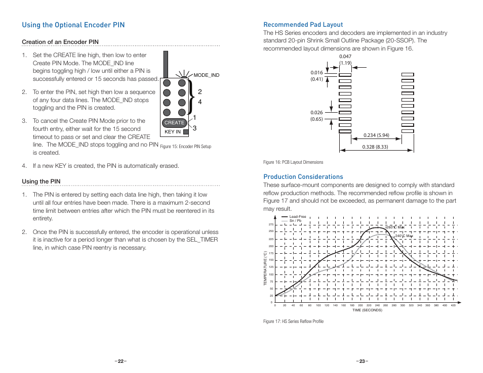 Using the optional encoder pin, Recommended pad layout, Production considerations | Linx Technologies LICAL-ENC-HS001 User Manual | Page 14 / 15