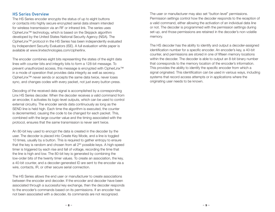 Hs series overview | Linx Technologies LICAL-ENC-HS001 User Manual | Page 7 / 15