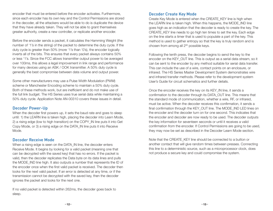 Decoder power-up, Decoder receive mode, Decoder create key mode | Linx Technologies LICAL-DEC-HS001 User Manual | Page 9 / 17