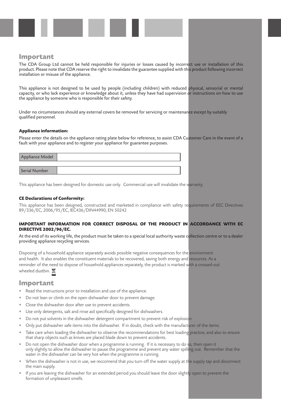 Important | CDA WC140 User Manual | Page 2 / 18