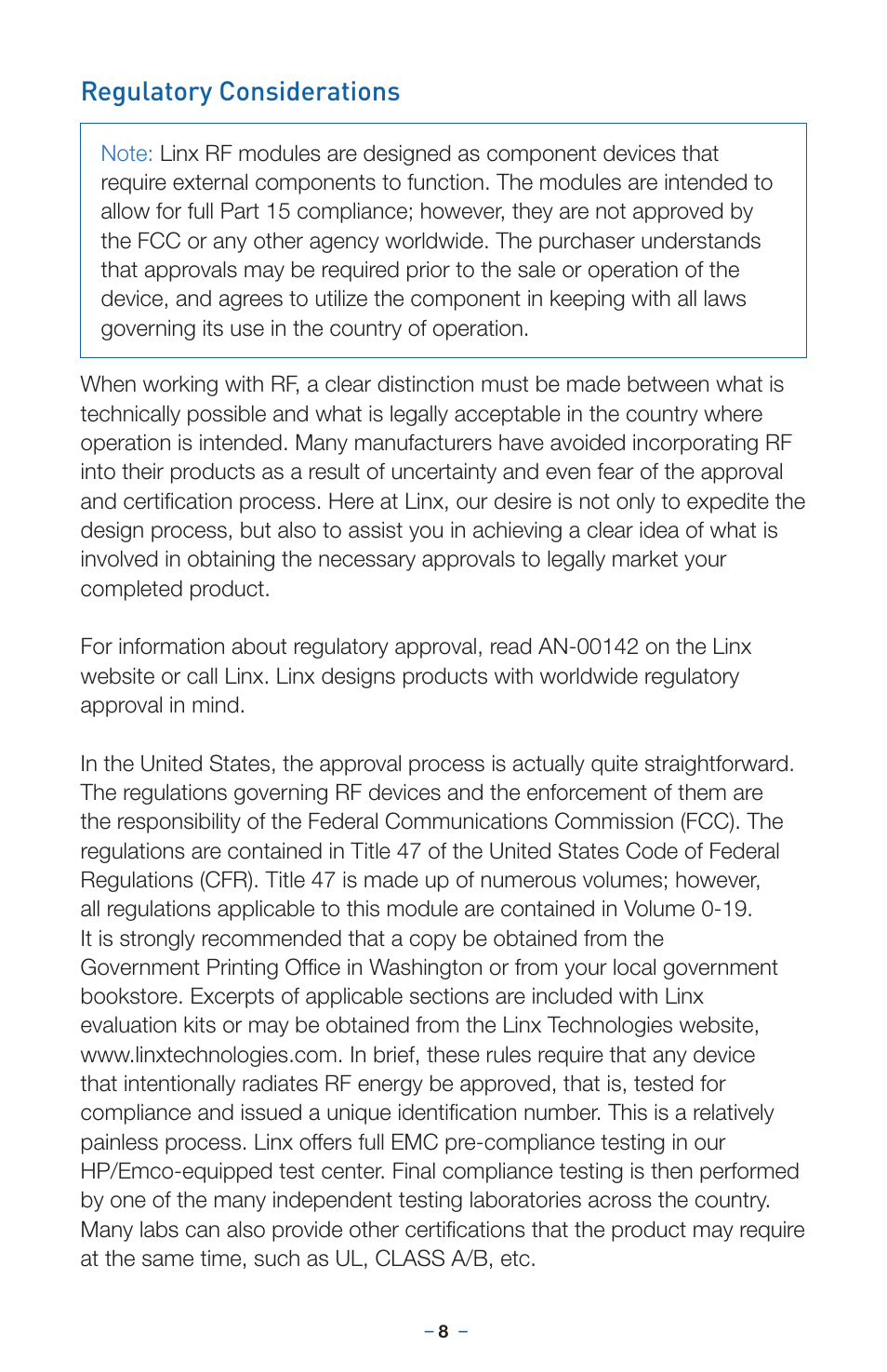 Regulatory considerations | Linx Technologies EVM-868-EUR User Manual | Page 12 / 16