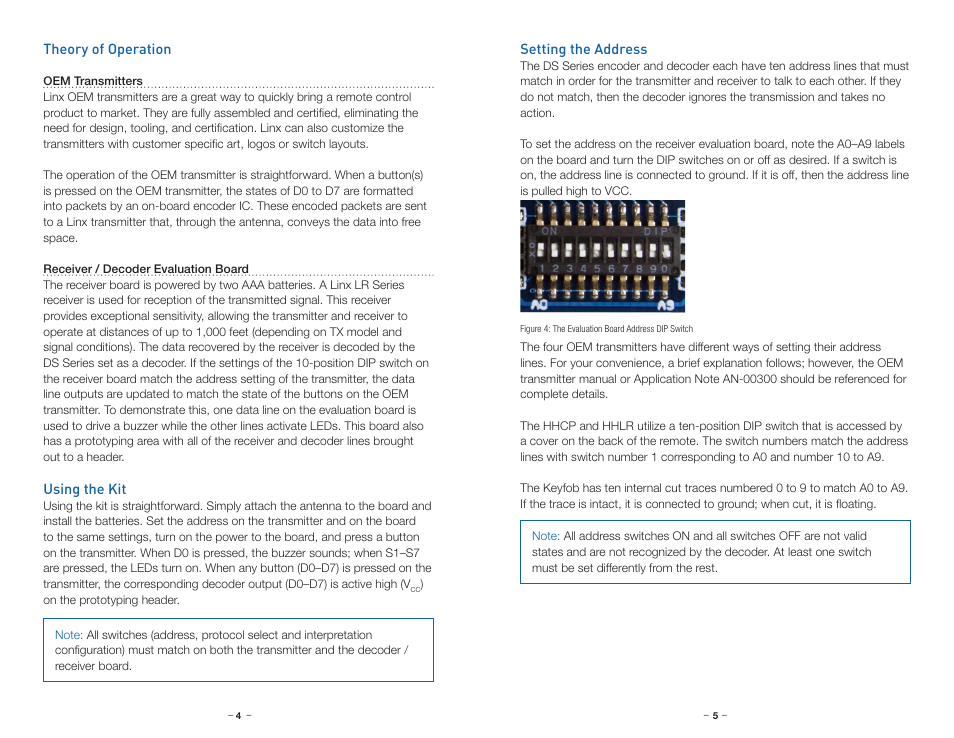 Theory of operation, Using the kit, Setting the address | Linx Technologies OEM Transmitter Evaluation Kit User Manual | Page 5 / 9