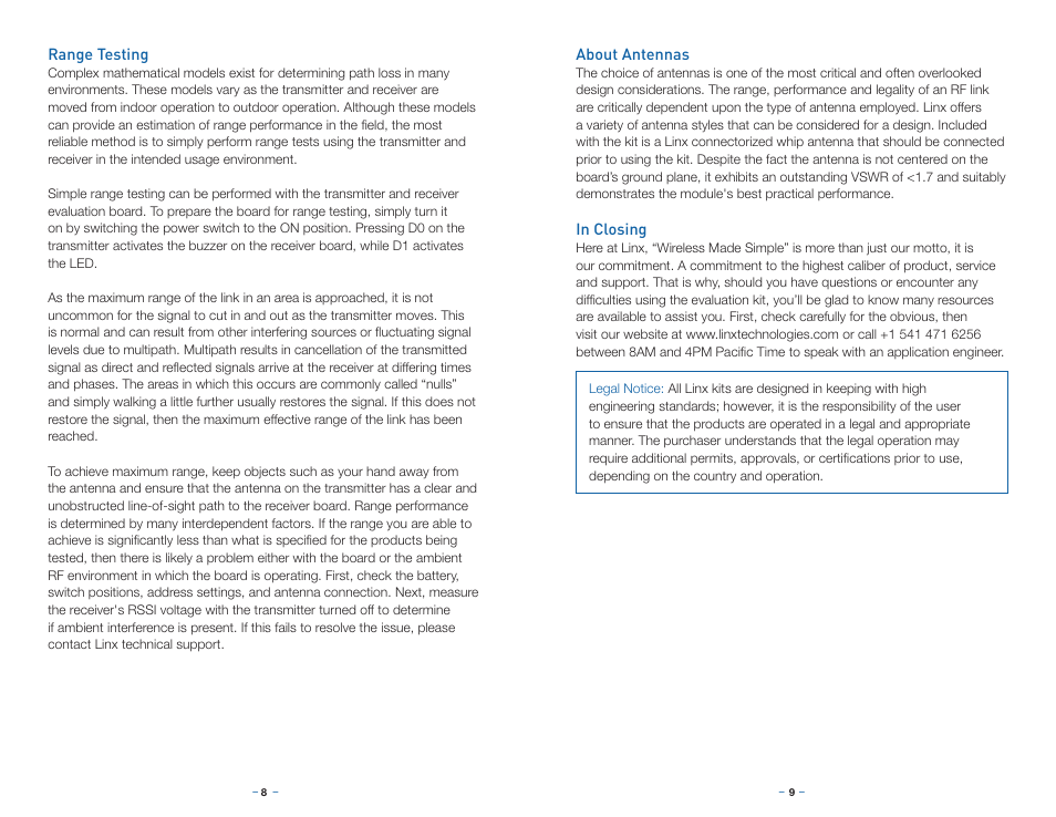Range testing, About antennas, In closing | Linx Technologies OEM Transmitter Evaluation Kit User Manual | Page 7 / 9